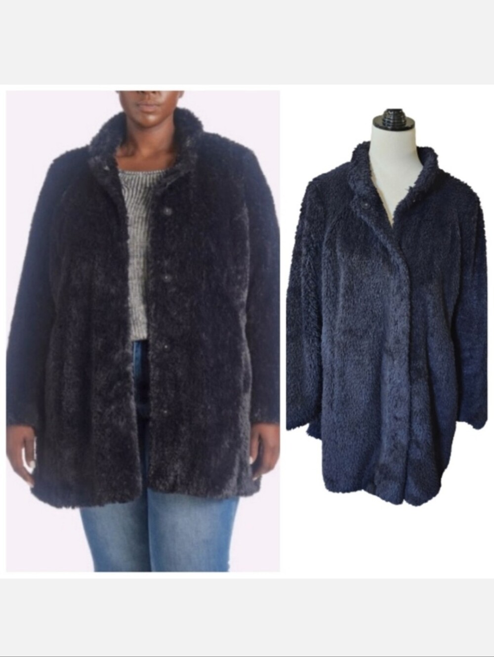 Kenneth Cole black faux fur teddy bear jacket Women's size extra large XL
